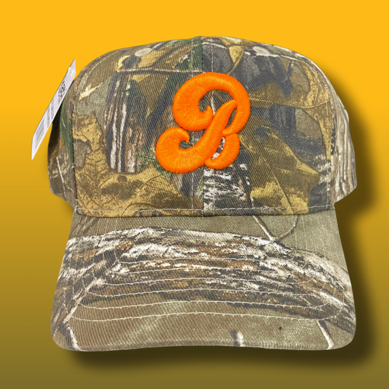 Baked In Bushwick Real Tree Camo Cap – brown camouflage dad hat with white embroidered logo and adjustable strapback.