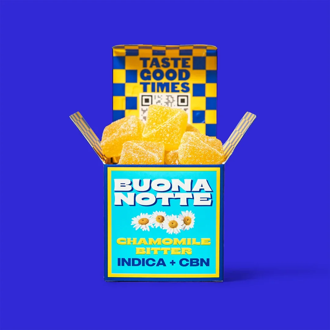 MamaMia Buona Notte Chamomile Bitter Gummies – 10mg THC and 5mg CBN per gummy in a box of 10 gummies