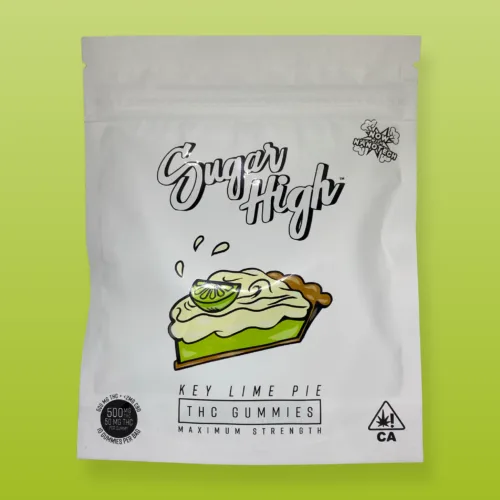 Sugar High Key Lime Pie Gummies – 500mg THC cannabis-infused gummies with a zesty, creamy key lime pie flavor