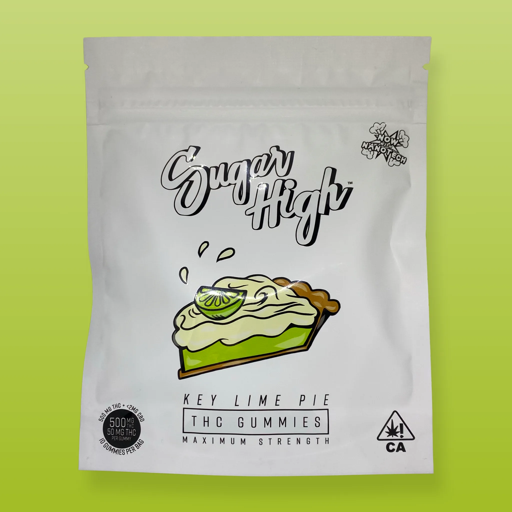 Sugar High Key Lime Pie Gummies – 500mg THC cannabis-infused gummies with a zesty, creamy key lime pie flavor