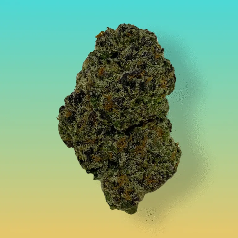 London Poundcake cannabis buds – Indica-dominant hybrid with sweet berry and grape flavor, and frosty amber trichomes.
