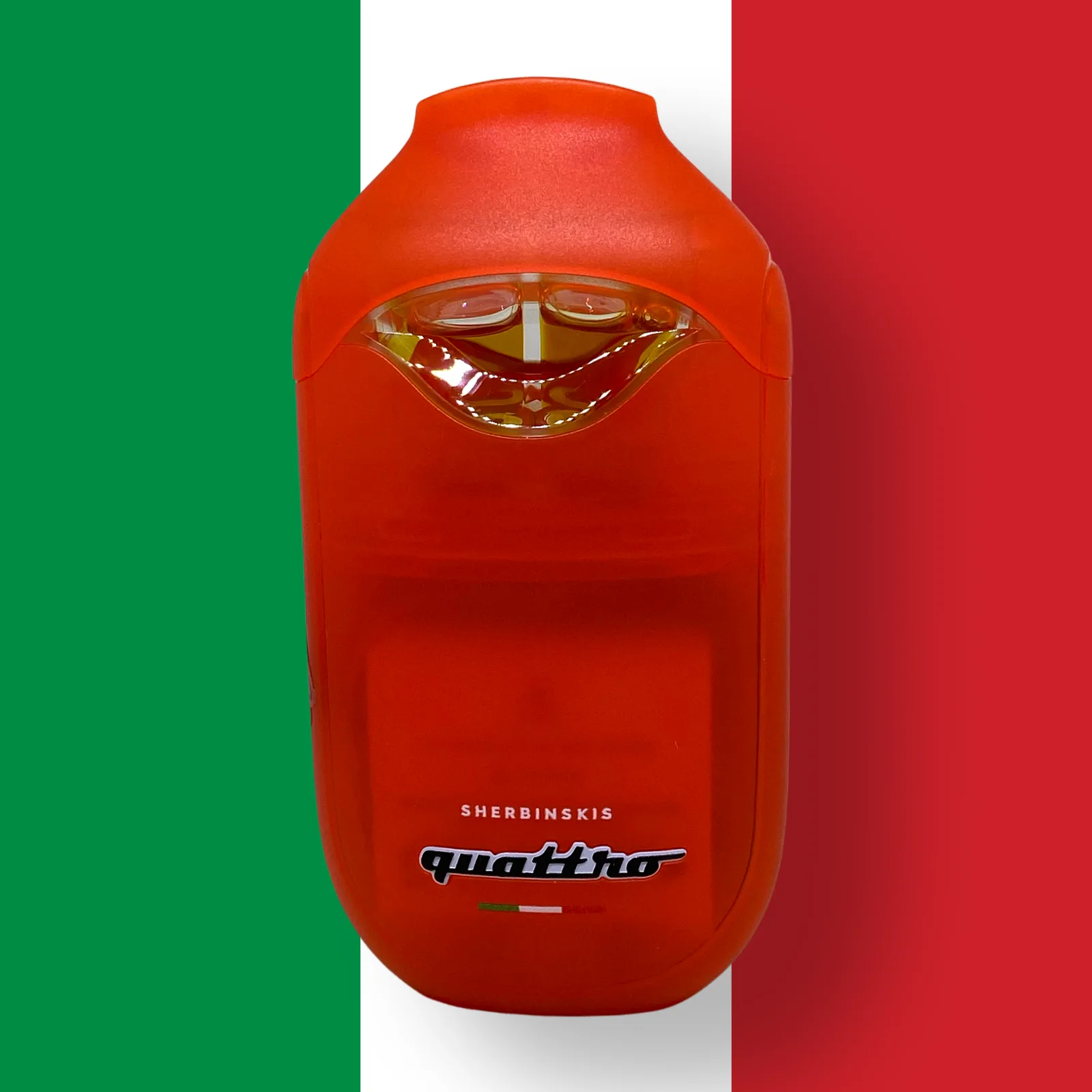 Side view of Sherbinskis Quattro dual-chamber live resin disposable vape