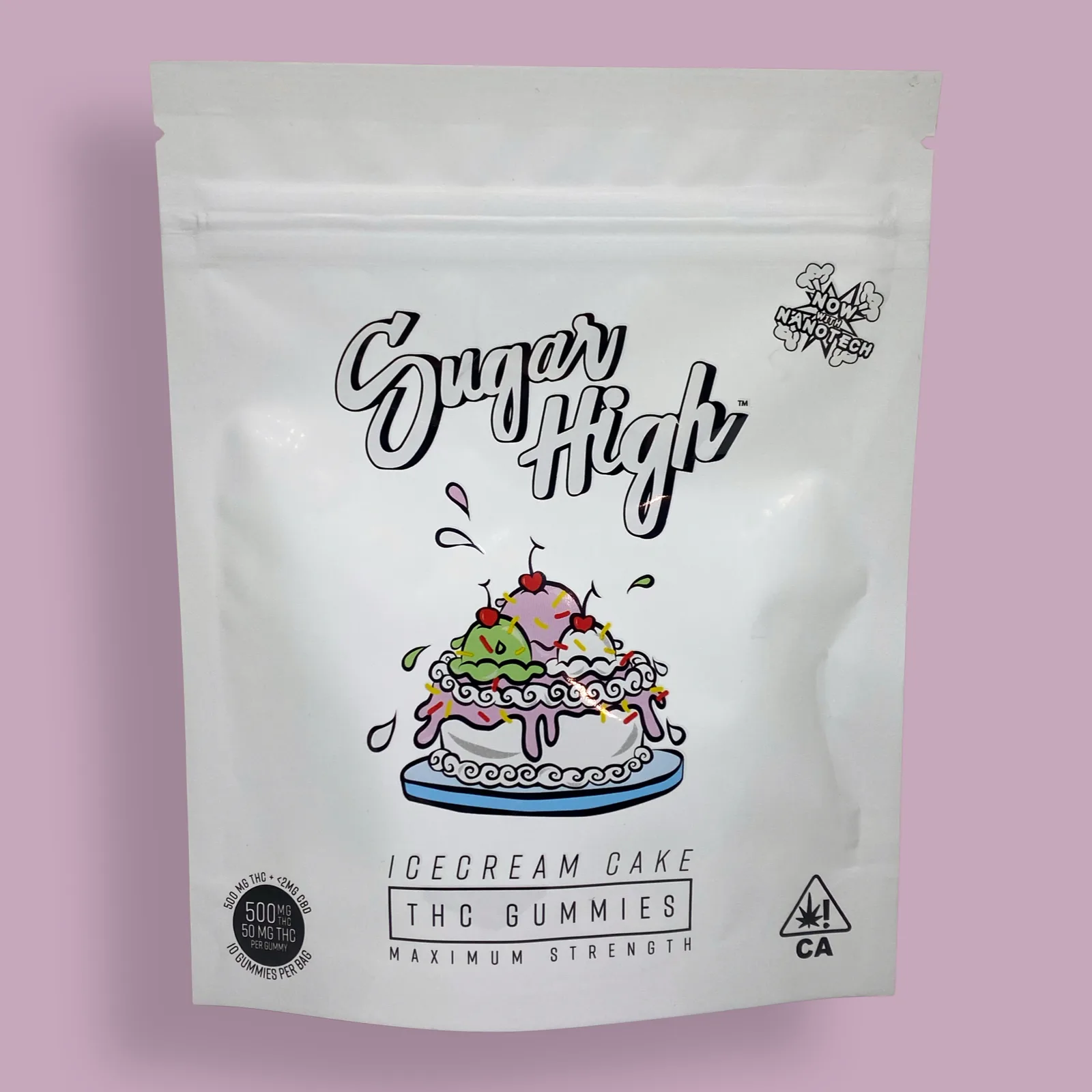 Sugar High Ice Cream Cake cannabis-infused gummies packaging