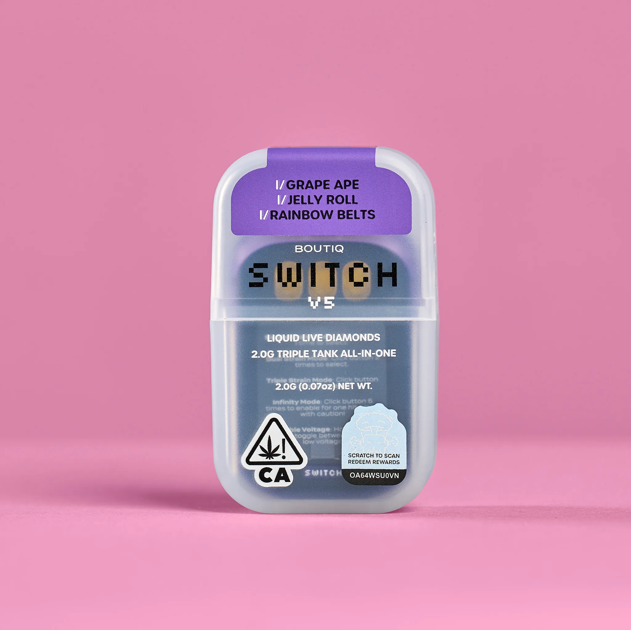 Boutiq V5 sleek vape pen with triple-strain indicator on a minimalist background