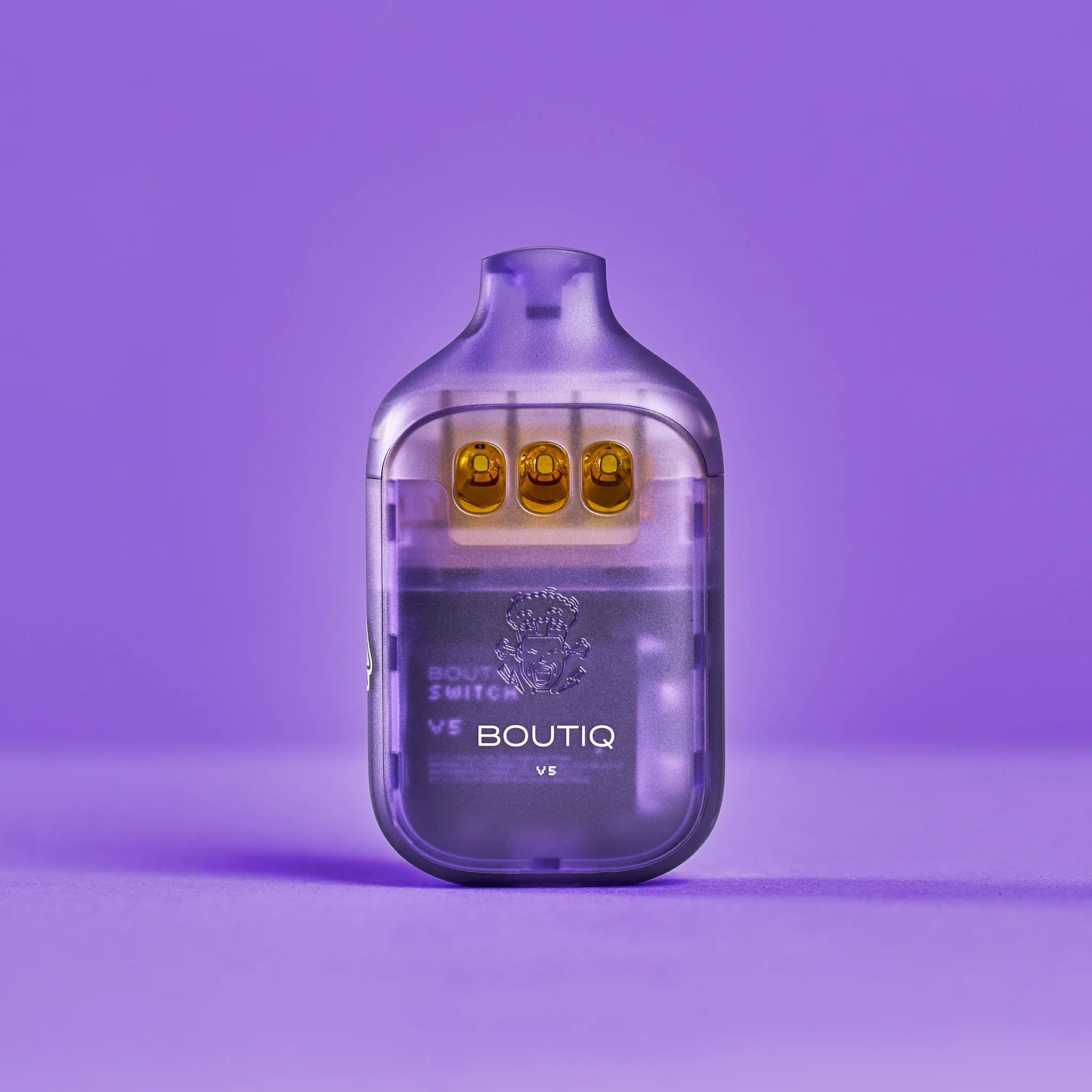 Boutiq V5 sleek vape pen with triple-strain indicator on a minimalist background