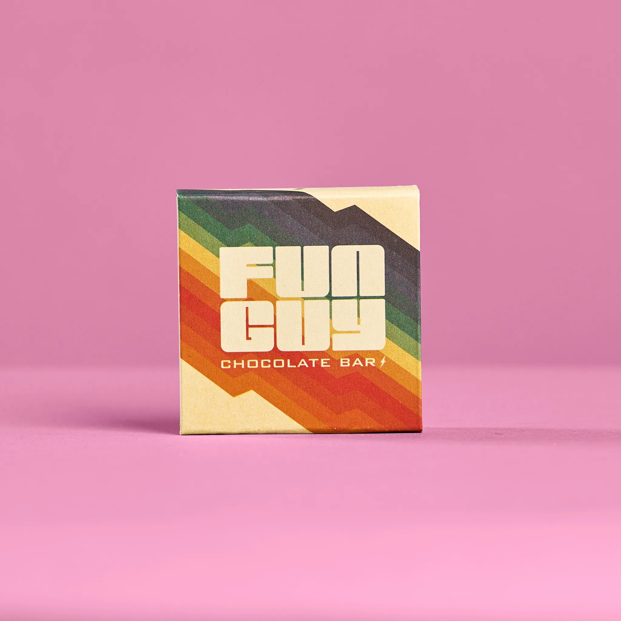 Funguy chocolate bar with triangular segments, made from organic dark chocolate and psilocybin, vegan and gluten-free