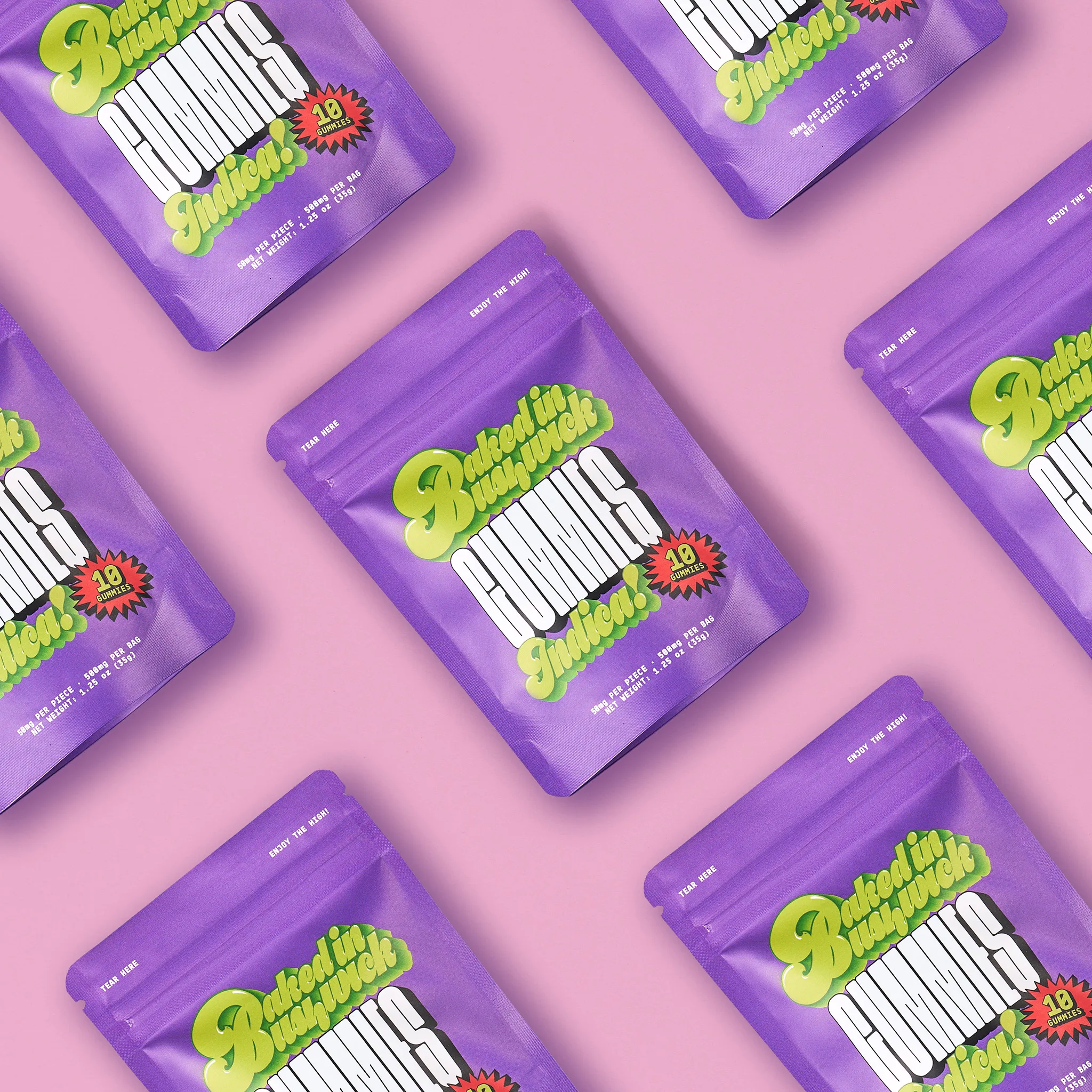 Baked in Bushwick 500mg indica cannabis gummies 50mg each nano infused