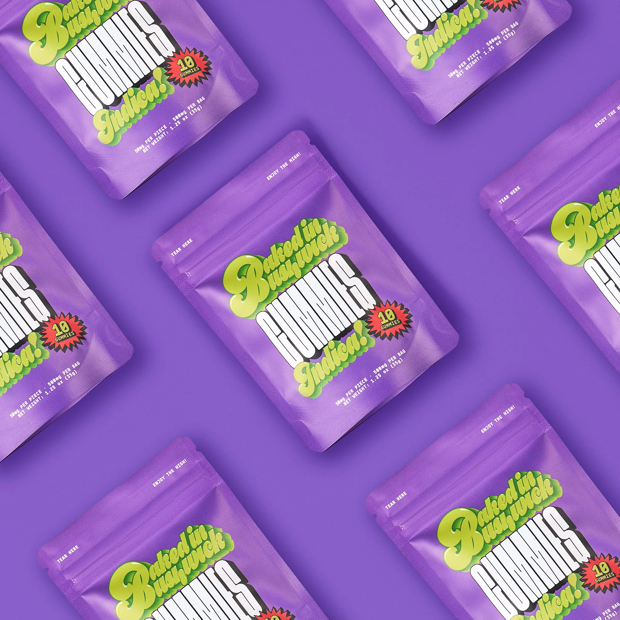 Baked in Bushwick 500mg indica cannabis gummies 50mg each nano infused