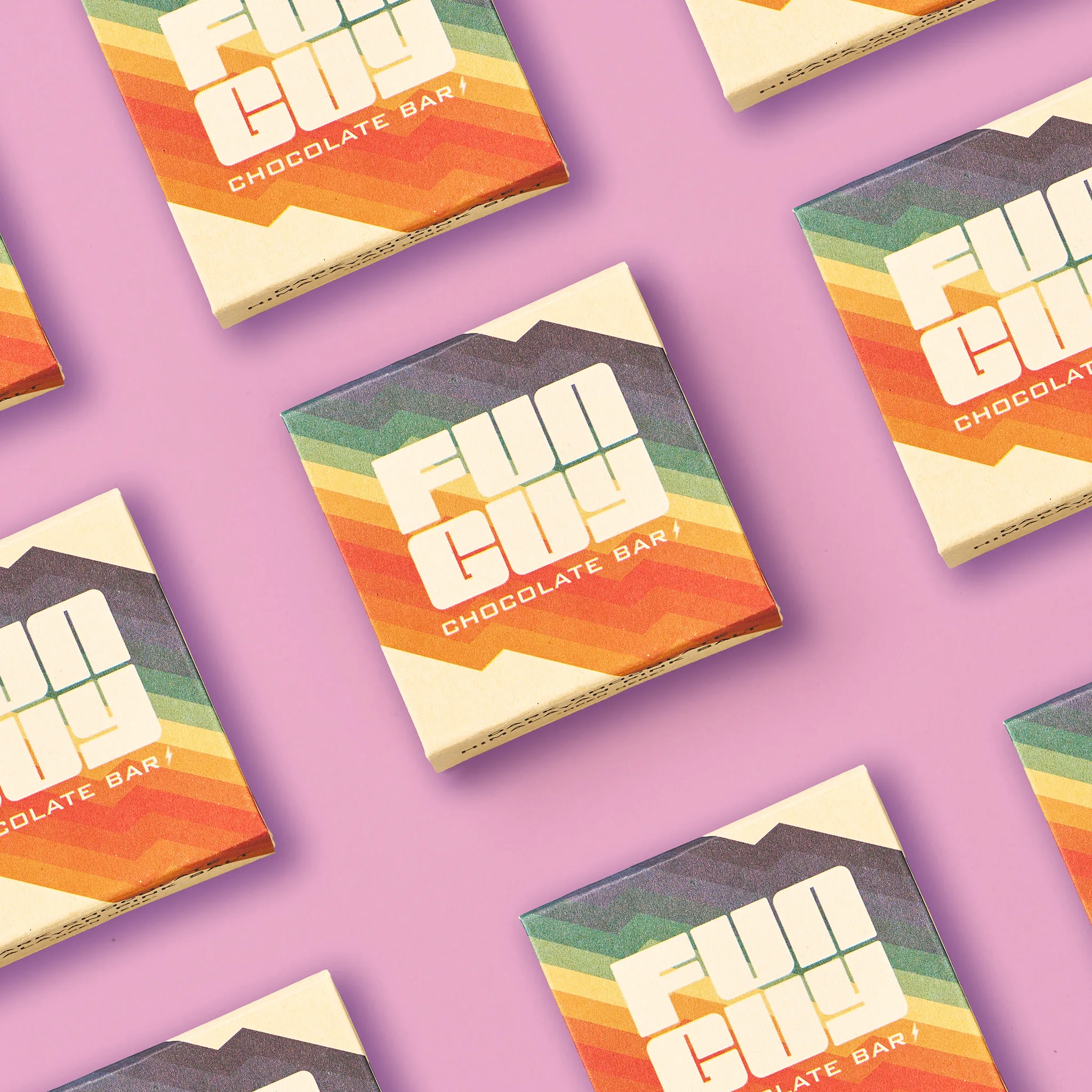 Funguy chocolate bar with triangular segments, made from organic dark chocolate and psilocybin, vegan and gluten-free