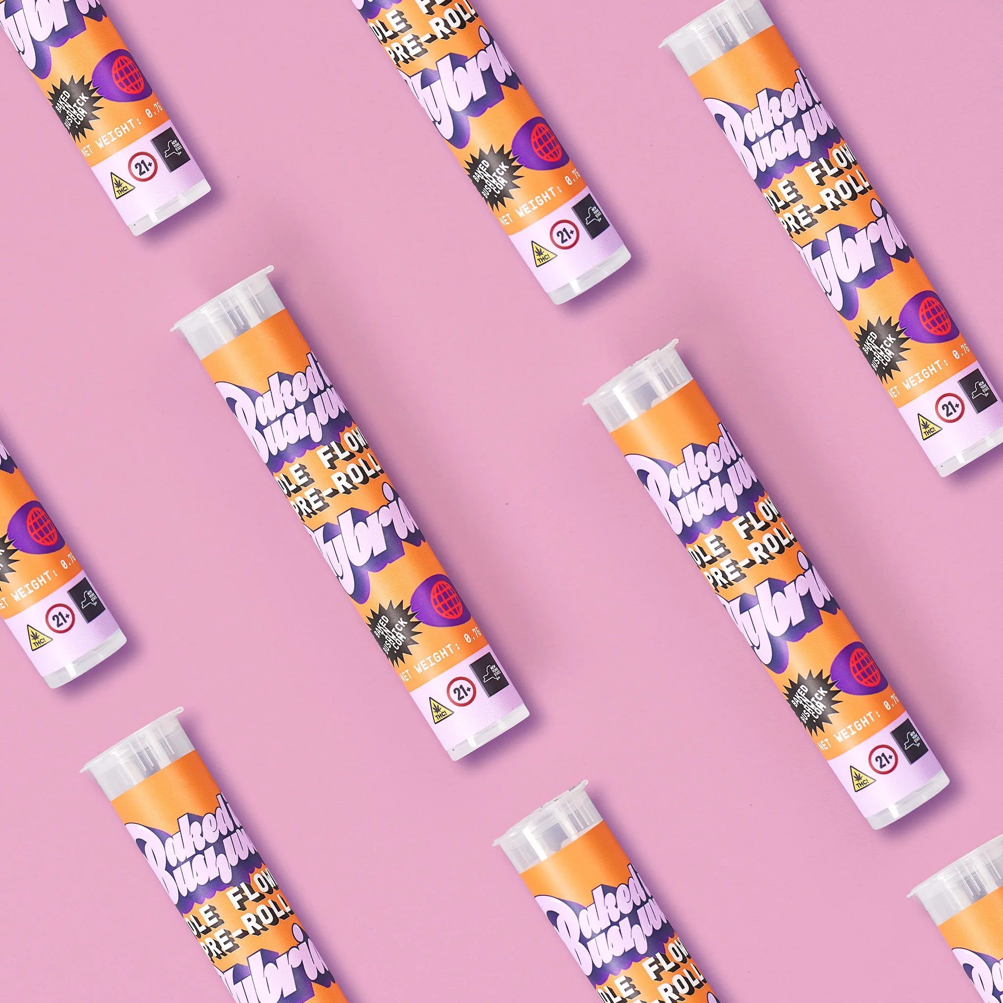 baked in bushwick hybrid pre roll cannabis joint in packaging