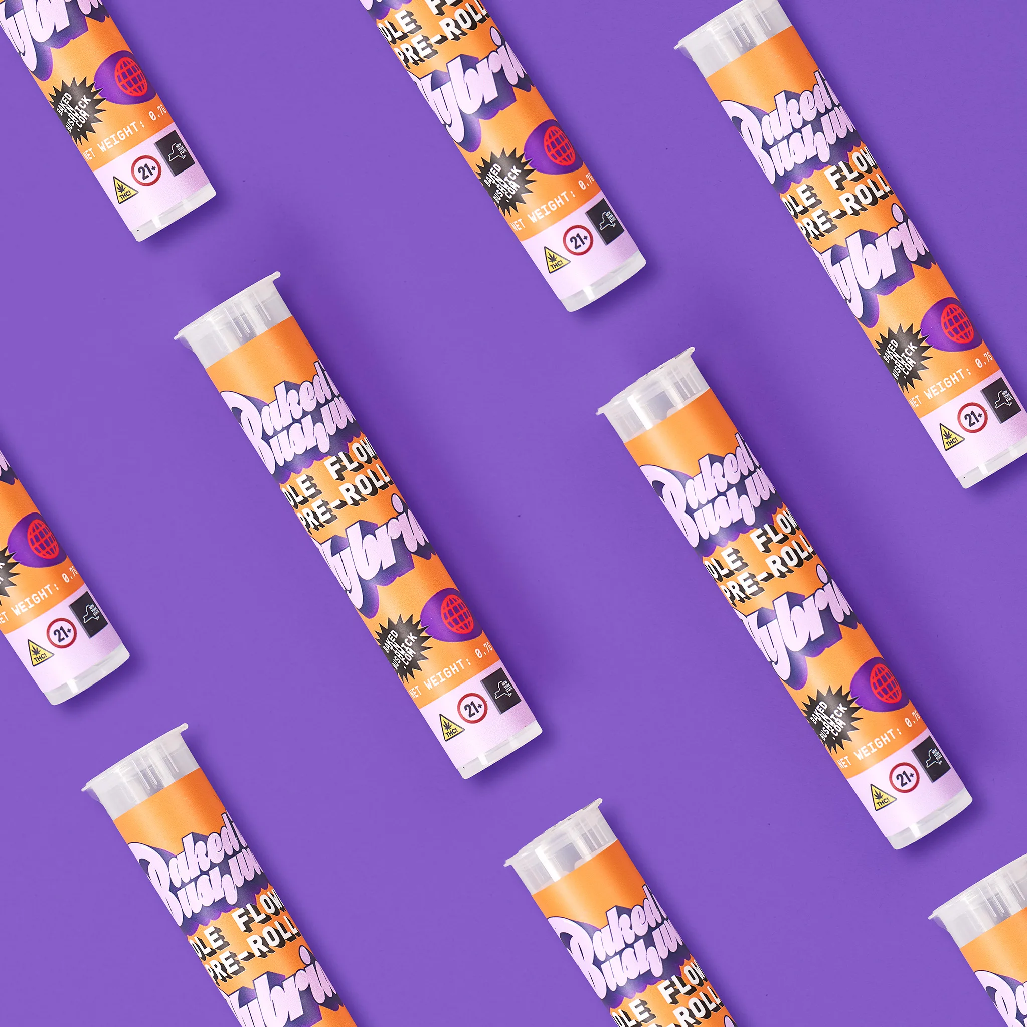 baked in bushwick hybrid pre roll cannabis joint in packaging