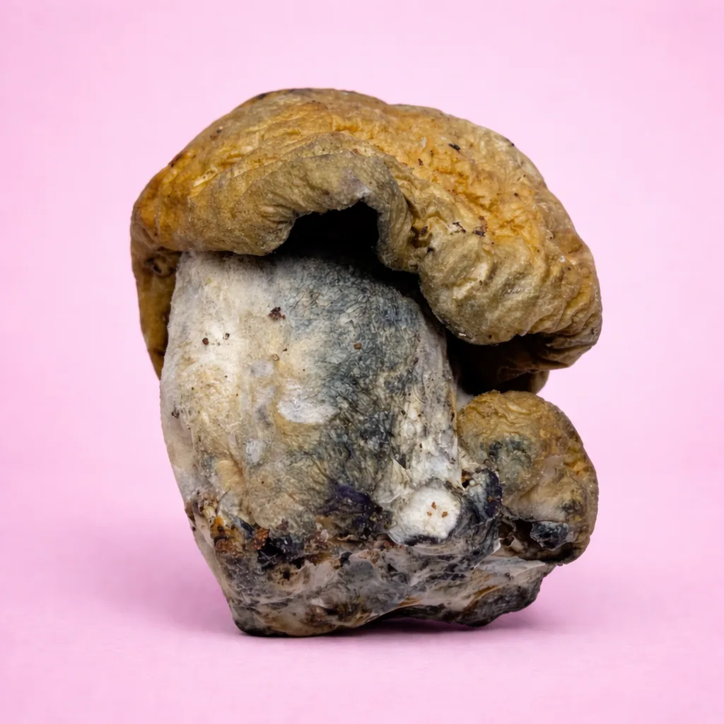 B+ psilocybin mushroom strain with golden caps and thick stems