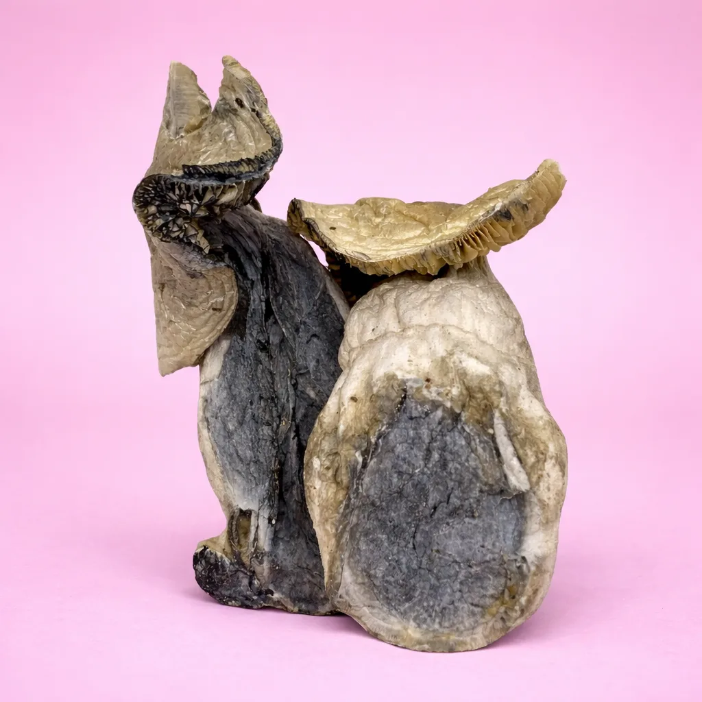 Dried Jedi Mind Fuck psilocybin mushrooms with twisted stems and bruised blue caps