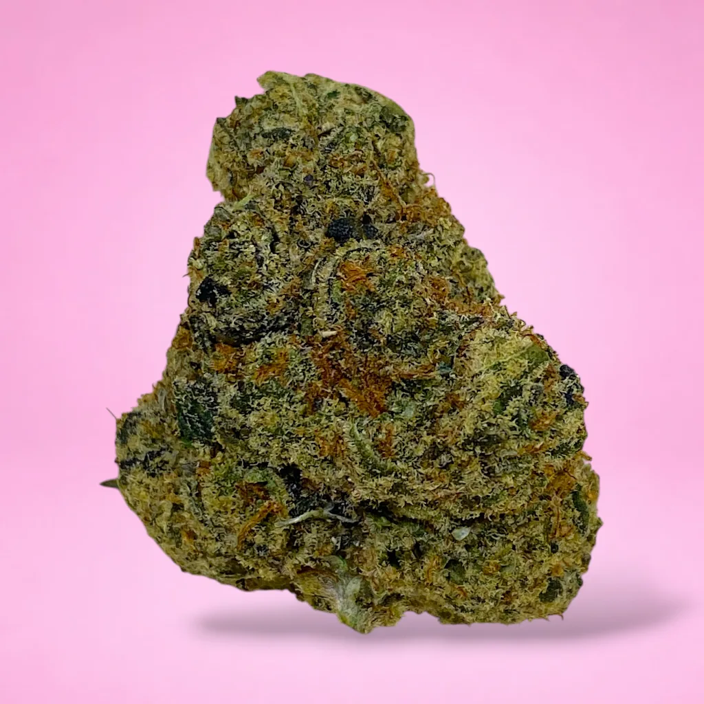 gelonade cannabis strain dense purple buds orange hairs sticky trichomes citrus aroma