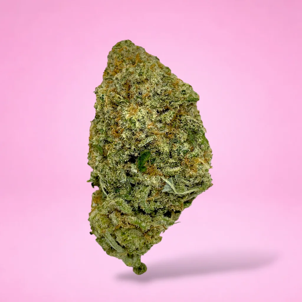 fruity pebbles cannabis strain purple green buds heavy trichome coverage