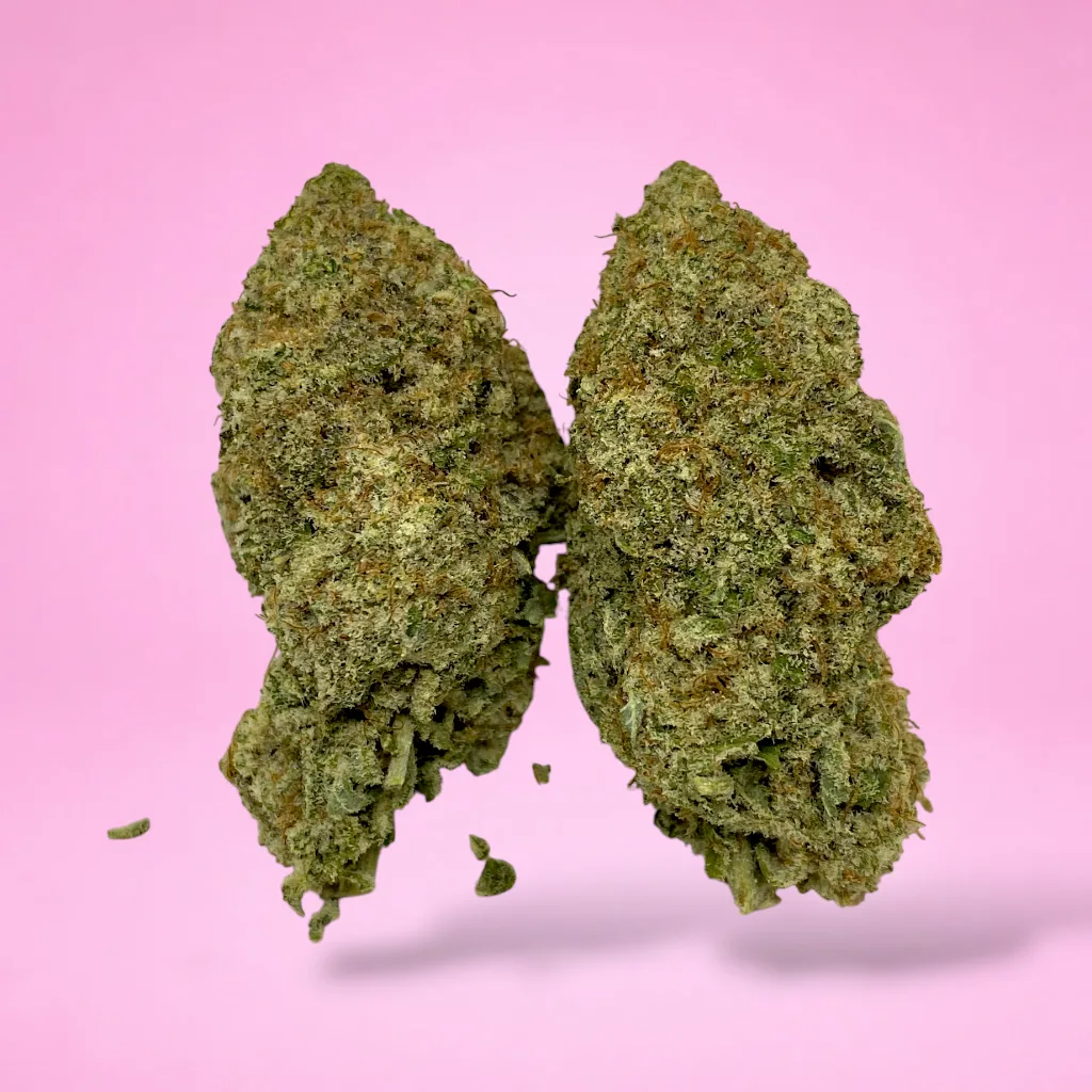 fruity pebbles cannabis strain purple green buds heavy trichome coverage